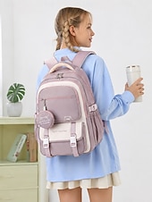 お買い得  子供とティーンのバックパック-ティーンの女の子向け大容量スクールバックパック、かわいい小銭入れ付き、防水ナイロン製マルチポケットブックバッグ、中学生・高校生・大学生の毎日の旅行に最適