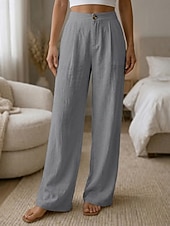 halpa leveä jalka ja korkea vyötärö-Naisten Leveä reisi Rento arki Täyspitkä Korka vyötärö Tavallinen Hengittävä Mikrojoustava Loma Muodollinen Valkoinen purppura Tumma harmaa Aprikoosi Kesä Kevät Loose Fit