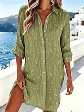 economico Arte &amp; Design Abito-Per donna Abito al ginocchio Abito Camicia Vacanza Compleanno Casual Spiaggia Vestibilità regolare Floreale Grafico Astratto Manica Lunga Bavero Blu Rosa Verde Estate Primavera
