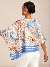 tanie koszule, topy i bluzki-królewski top dolman z satyny jedwabistej paisley flora