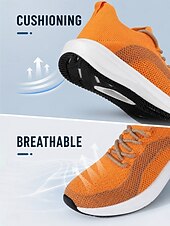 voordelige Dames Hardloopschoenen-Oranje instapschoenen voor dames – ademende gebreide sportschoenen met schokabsorptie &amp;Antislip buitenzool voor hardlopen, wandelen, krachttraining, fitnessoefeningen, reizen en comfort de hele dag