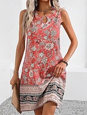  Femmes Mini robe Robe débardeur Vacances Occasionnel Boho Plage Coupe Ample Graphique Paisley Sans manches Col ras du cou Blanche Rose Claire Été Printemps