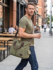 cheap Men's Bags-Men's Canvas Multi-Pocket Large Capacity Tote Messenger Bag, Adjustable Shoulder Strap Casual Work Travel Crossbody Bag, Multi-Color Utility Shoulder Bag for Daily Commute