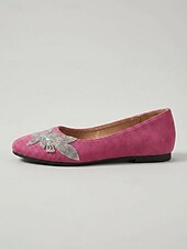 cheap Women's Flats-Women's Rose Pink Floral Ballet Flats – Round Toe Slip-On Shoes with Soft Cushioned Insole, Lightweight Flexible Sole and Rhinestone Flower Accent for Travel, Church and Everyday Wear