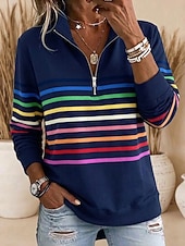  Per donna Felpa Pullover Patchwork Stampato Zip a un quarto Semplice A righe Elegante Caldo Classico Manica Lunga Bavero Top Regolari Casa Lavoro Streetwear Blu marino Verde Grigio Autunno Inverno