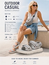 economico Sandali Sportivi-sandali sportivi piatti grigi da donna – sandali da passeggio leggeri e regolabili con triplo cinturino, scarpe comode per esterni, da viaggio &amp;abbigliamento quotidiano
