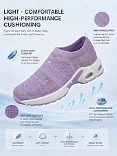 ieftine Adidași de Damă-Teniși sport slip-on pentru femei, tricotați cu strasuri mov – pantofi sport respirabili cu pernă de aer și talpă ușoară care absoarbe șocurile, pentru călătorii, fitness și confort de zi cu zi
