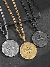 abordables Bijoux pour hommes-Collier pendentif boussole viking pour homme, chaîne gourmette en acier inoxydable, bijou talisman nautique vintage, or, argent, noir