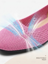 economico Ballerine da donna-Ballerine da donna in maglia a righe rosa con soletta imbottita per il massimo comfort - scarpe da passeggio leggere e traspiranti con punta quadrata, facili da indossare, ideali per il tragitto