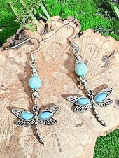 economico Orecchino da donna-Set di orecchini pendenti da donna con libellula turchese e farfalla, orecchini vintage in lega stile boho, gioielli ispirati alla natura per vacanze estive, feste in giardino, festival, regalo
