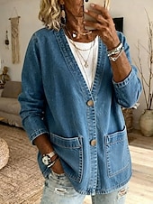  Per donna Camicia Boho Camicia button-down Patchwork Tinta unica Vintage Western Essenziale Manica Corta Manica Lunga Scollo a V Top corti Casuale Blu Estate Primavera