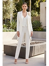 voordelige Damespakken-Dames 3-delige pakken Bruiloft Bruiloft gast Stretch crêpe Elegant Blote rug Lange mouw Tot de enkel Gekerfde revers