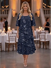  Linea ad A Lunghezza alla caviglia Lunghezza Tè Vestito da Festa Abito da Cocktail Abito da invitata a nozze Abito da cerimonia per signora Manica Corta Mezza Manica Scollo Tondo Elegante Formale