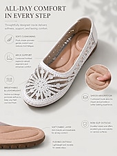 cheap Women's Flats-Women's White Breathable Slip-On Shoes – Hollow Out Comfort Flats with Soft Cushioned Insole, Lightweight Flexible Sole and Non-Slip Design for Walking, Travel and Everyday Wear
