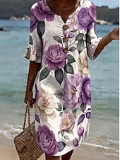  Mulheres Vestido midi Vestidos Para o Verão Vestido A Line Vestido de verão Férias Casual Diário Praia Feriado Normal Gráfico Abstrato Meia Manga Decote V Amarelo Rosa Roxo Verde Verão Primavera