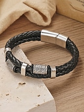 economico Gioielli da uomo-Bracciale da uomo vichingo intrecciato in similpelle e lega, bracciale con rune nordiche multicolore per abbigliamento casual, stile biker, moda outdoor, regalo per lui