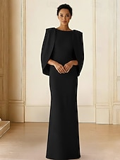 cheap Sheath Evening Dresses-Sheath Column Floor Length Prom Dresses Evening Gown Ball Gown Formal Dress Elegant Silky Long Sleeve Boat Neck Wedding Formal Pocket Stretch Crepe with Shawl