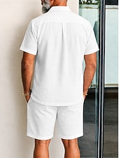 preiswerte Baumwoll-Leinenhemd-Herren Leinenhemd Zweiteilig Hemd Set Und Shorts Leinenshorts Strandshorts Set Einfach Einheitliche Farbe Lässig Täglich Outdoor Umlegekragen Kurzarm Sommer Mode Lässig Bequem Bekleidung
