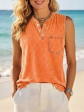  softfade™ maglietta henley da donna 100% cotone lavata canotta vintage tinta unita senza maniche casual da spiaggia blu viola arancione