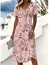  Per donna Abito Midi Vestito T-Shirt Abito a trapezio Vacanza Casual Boho Spiaggia Vestibilità regolare Floreale Grafico Manica Corta Scollo a V Blu Rosa Beige Estate Primavera