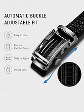 お買い得  メンズベルト-メンズ ブラック クロコダイル型押しレザー ドレスベルト、調節可能な自動バックルベルト、ビジネス、フォーマルウェア、ギフトに最適