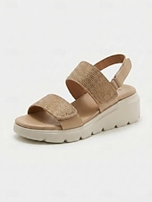 abordables Sandales Confort-Sandales compensées vertes à strass pour femme, avec soutien de la voûte plantaire – sandales à bride arrière confortables et scintillantes, dotées d'une semelle intérieure rembourrée et d'une semelle
