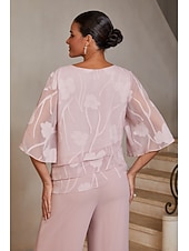 preiswerte Polished Edit-Damen Blusen Rundhalsausschnitt Halbarm Flattrige Ärmel Elegant Alltagstauglich Hochzeitsgast mit Burnout Blumig Stufenrüschensaum Rosa