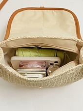 ieftine Genți de călătorie pentru vacanță-Geantă crossbody boemă pentru femei din paie, geantă de umăr țesută de vară cu curea de umăr reglabilă în culorile fildeș și kaki, geantă ușoară pentru vacanță, călătorii, brunch și purtare zilnică