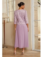 abordables Édition soignée-Femmes Ligne A Ensembles de robes 2 pièces avec veste Robe de Cocktail Robe d'invité de mariage Longueur thé Col Rond Sans manches Manche 3/4 Élégant Quotidien Semi-Formel avec Chiffon Maille florale