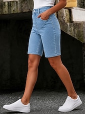  Mulheres Jeans Ganga Calção Burmuda Shorts Moda Comprimento do joelho Cintura Alta Clássico Conforto Férias Formal Azul Claro Cinzento Verão Primavera Normal