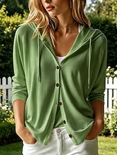 economico Felpe Semplici-Per donna Felpe con cappuccio Elegante Abbigliamento Sportivo Moderno Manica Lunga Con Cappuccio Top lunghi Casuale Streetwear Abbigliamento Quotidiano Bianco Giallo Rosso Verde Beige Estate Primavera
