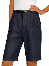  Women's Jeans Denim Vacation Basic Knee Length High Waist Plain Comfortable Inelastic Vacation Daily Wear Black Dark Navy Sky Blue Summer Spring Regular Fit