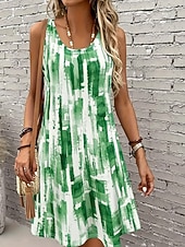  Dames Mini-jurk A lijn jurk Vakantie Casual Strandstijl Feestdagen Normale pasvorm Grafisch Geometrisch Mouwloos U-hals blauw Paars Groen Zomer Lente