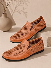 baratos Sapatos Casuais Slip-On-Homens Mocassins e Slip-Ons sapatos feitos à mão Caminhada Casual Ao ar livre Atlético Com Transparência Pele Respirável Confeccionada à Mão Preto Azul Marron Verão Primavera