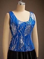  Women's Twinset Blouse Dressy Tops Evening Tops Feather Sequins Elegant 3/4 Length Sleeve Mandarin Collar Regular Tops Party Evening Wear Evening Party Sequins Royal Blue Spring Fall Winter