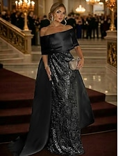 cheap Ball Gown Evening Dresses-Ball Gown Sweep Brush Train Formal Dresses Evening Gown Ball Gown with Overskirt Elegant Sparkle Sleeveless Off Shoulder Wedding Formal Satin Lace with 3D Flowers Ruched Sequin