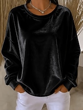  Per donna Maglietta in velluto Tinta unica Base quotidiana Manica Lunga Girocollo Top Regolari Casuale Rosso violaceo Nero Rosa Azzurro cielo Verde Autunno