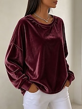  Per donna Maglietta in velluto Tinta unica Base quotidiana Manica Lunga Girocollo Top Regolari Casuale Rosso violaceo Nero Rosa Azzurro cielo Verde Autunno