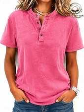 cheap Plain tee-SoftFade™ Women's 100% Cotton Henley Shirt Vintage Fashion Stylish Short Sleeve Regular Tops Casual Beach Blue Khaki Black Purple Orange Spring