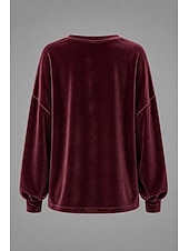  Per donna Maglietta in velluto Tinta unica Base quotidiana Manica Lunga Girocollo Top Regolari Casuale Rosso violaceo Nero Rosa Azzurro cielo Verde Autunno
