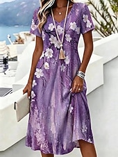  Women's Midi Dress T Shirt Dress Tee Dress A Line Dress Vacation Casual Boho Beach Regular Fit Floral Graphic Short Sleeve V Neck Blue Pink Purple Gray Summer Spring
