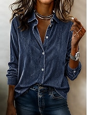  Women's Washed Cotton Corduroy Shirt Solid Color Plain Vintage Fashion Daily Long Sleeve Shirt Collar Long Tops Casual Daily Holiday Blue Light Brown Purple Spring Fall