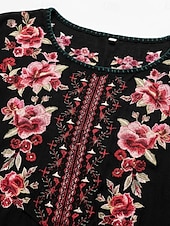 cheap Artisan Embroidery tops-Women's Embroidered Tunic Shirts 100% Cotton Boho Shirt Floral Elegant Bohemia Vacation 3/4 Length Sleeve Crew Neck Long Tops Casual Black Summer Spring Fall Winter