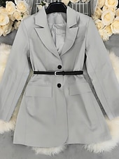  Blazer grigio da donna elegante - giacca monopetto slim fit con cintura in vita