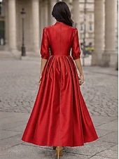abordables Vestidos de cóctel-Corte A Hasta el Tobillo Vestidos de coctel Elegante Diario Media Manga Escote en Pico Boda Formal Tafetán Tejido elástico con Plisado