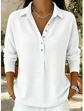 economico Bluse Semplici-felpe da donna waffle semplici vintage basic classiche maniche lunghe girocollo top regolari casual