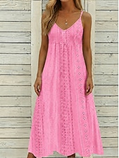  Damen Midikleid Weißes Kleid Freizeitkleid Sommerkleid Kleid mit Lochstickerei Mode Modern Täglich Strand Ferien Normale Passform Blumen Ärmellos V Ausschnitt Schwarz Weiß Rosa Purpur Sommer Frühling