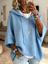  Per donna Maglione Maglione a maglia Streetwear A Coste Con Cappuccio Con cappuccio Manica 3/4 Top lunghi Maglia Quotidiano All'aperto Uscire Blu Bianco Autunno Inverno
