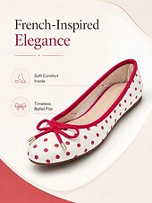 cheap Women's Flats-Women's Red Polka Dot Ballet Flats, Round Toe Bow Slip-On Casual Shoes with Soft Comfort Insole, Cute Retro Style for Office, Travel, Shopping and Daily Wear