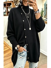  Per donna Dolcevita Cardigan Maglione in maglia a trecce Moda Streetwear Quotidiano Tinta unica A Coste Treccia Dolcevita Bottoni Manica Lunga Top lunghi Maglia Quotidiano Casa Data Bianco Nero